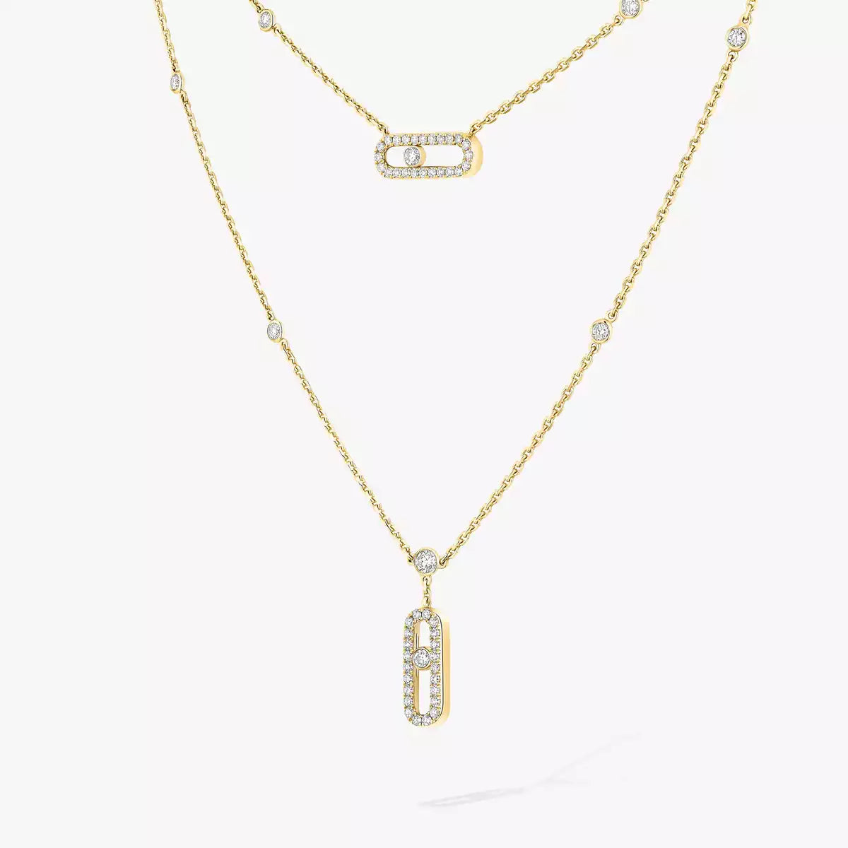 [LUXE]2 Rows Rose Gold Diamond Pave_ Necklace Move Uno