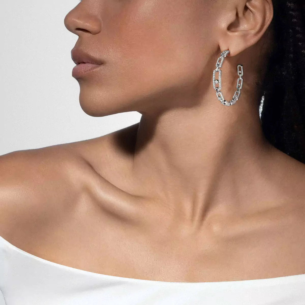 [[LUXE]Move Link Diamond Hoop Earrings