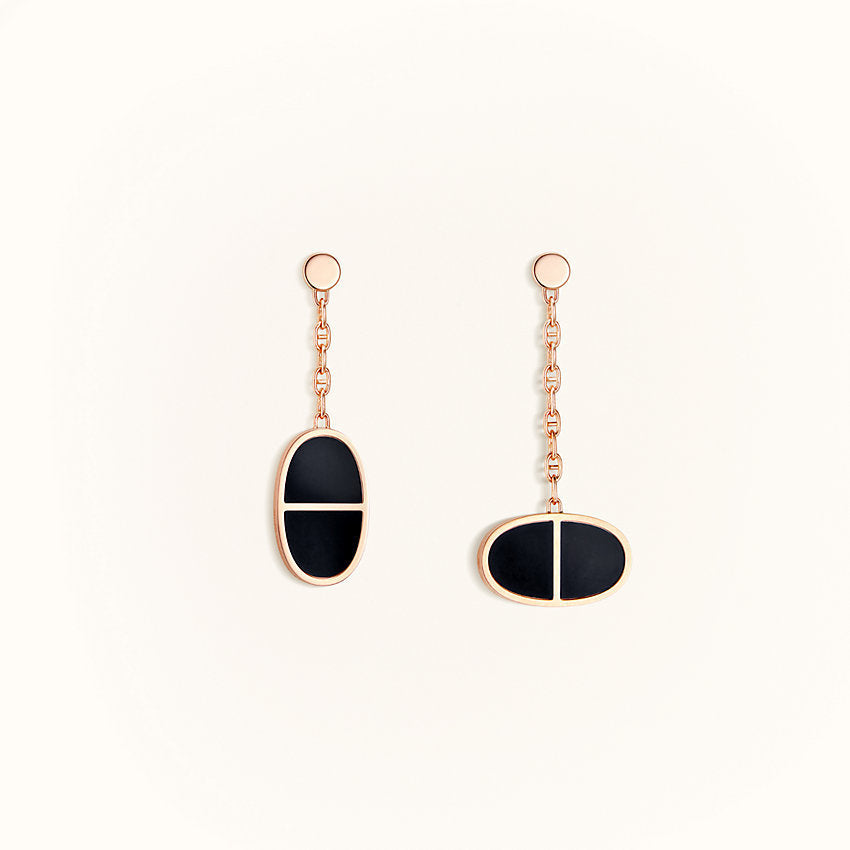 [Luxe]Boucles d'oreilles Chaine Verso en céramique noire