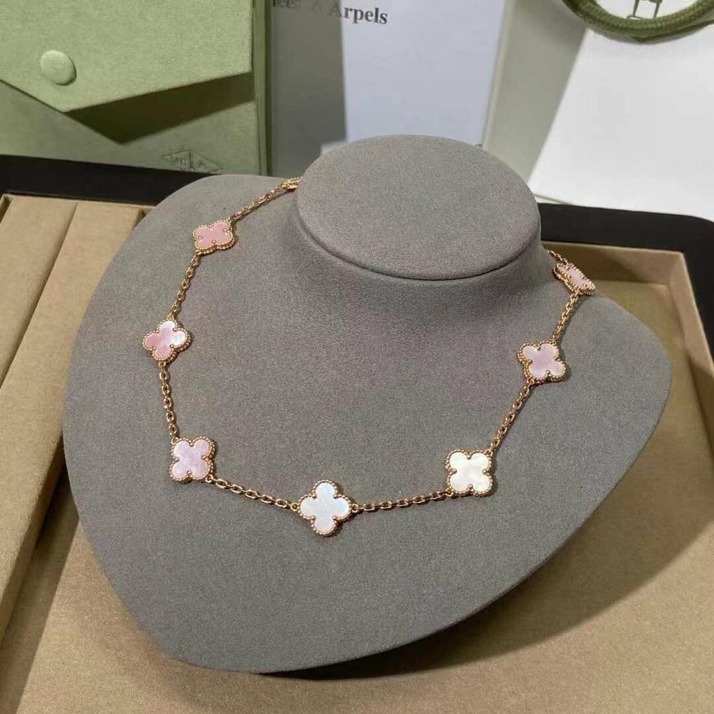 [Luxe]CLOVER 10 MOTIFS PINK MOP NECKLACE