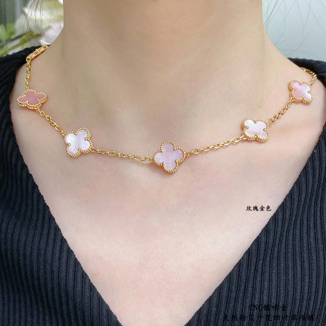 [Luxe]CLOVER 10 MOTIFS PINK MOP NECKLACE
