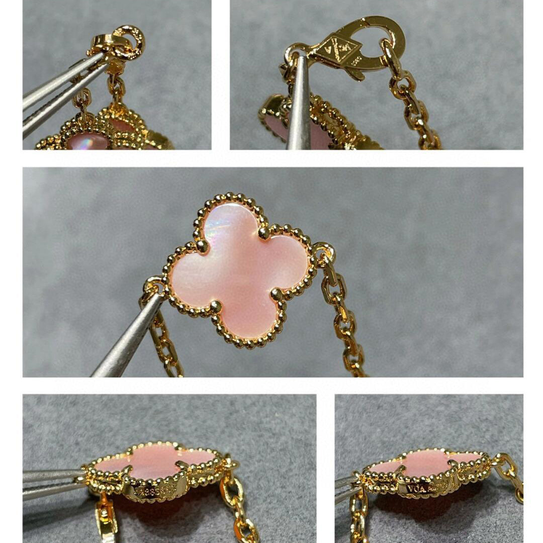 [Luxe]CLOVER 10 MOTIFS PINK MOP NECKLACE