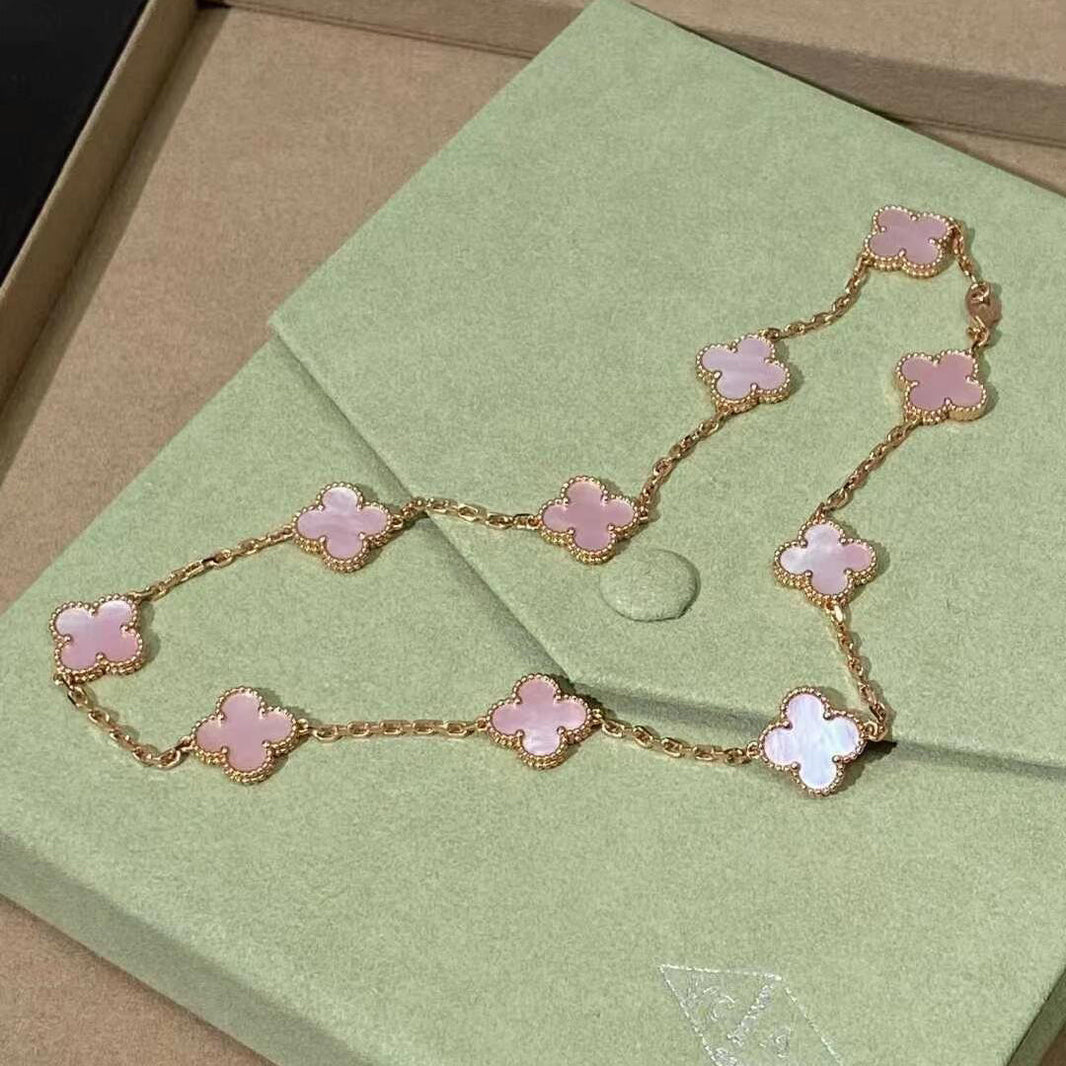 [Luxe]CLOVER 10 MOTIFS PINK MOP NECKLACE