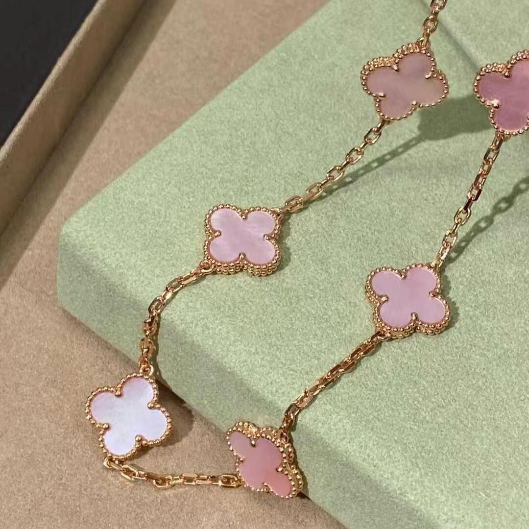 [Luxe]CLOVER 10 MOTIFS PINK MOP NECKLACE