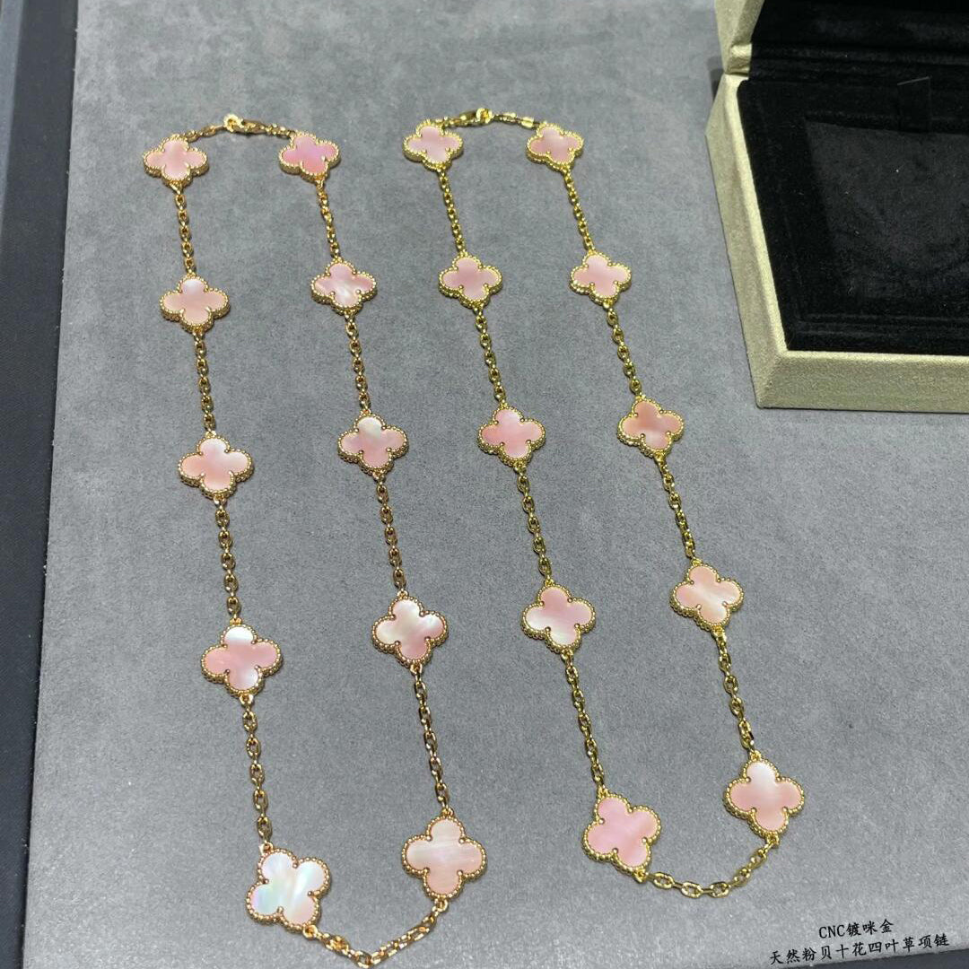 [Luxe]CLOVER 10 MOTIFS PINK MOP NECKLACE