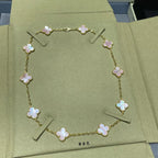 [Luxe]CLOVER 10 MOTIFS PINK MOP NECKLACE