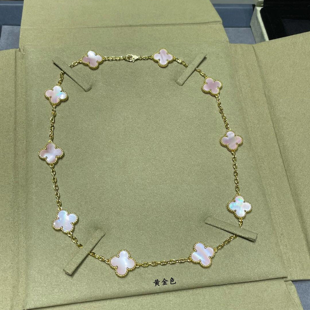 [Luxe]CLOVER 10 MOTIFS PINK MOP NECKLACE