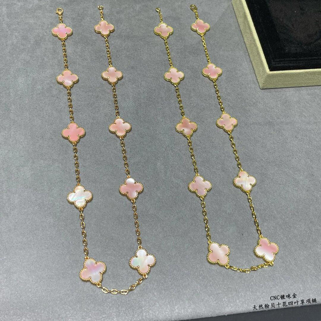 [Luxe]CLOVER 10 MOTIFS PINK MOP NECKLACE