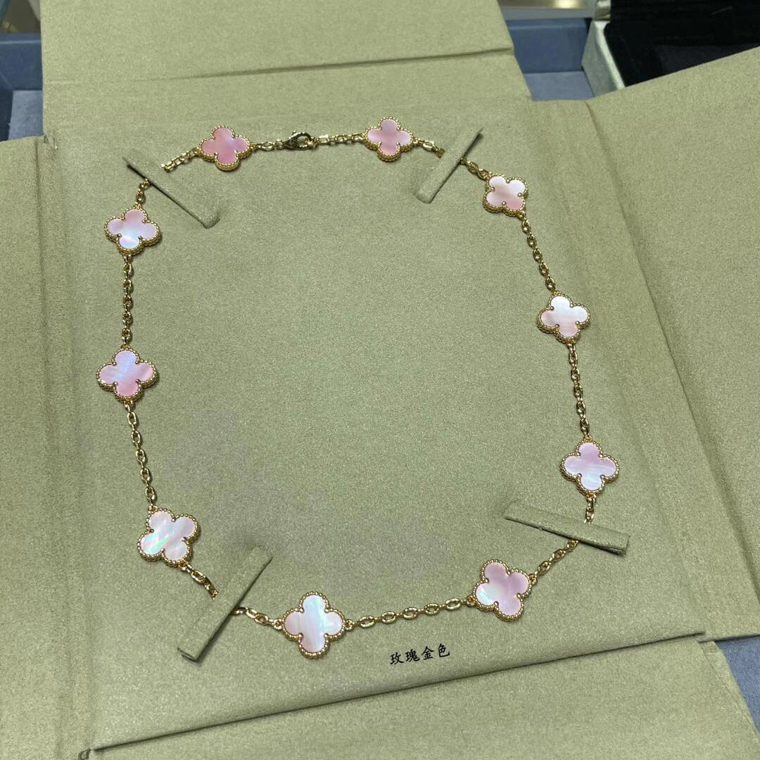 [Luxe]CLOVER 10 MOTIFS PINK MOP NECKLACE