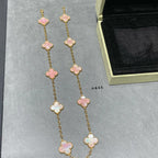 [Luxe]CLOVER 10 MOTIFS PINK MOP NECKLACE