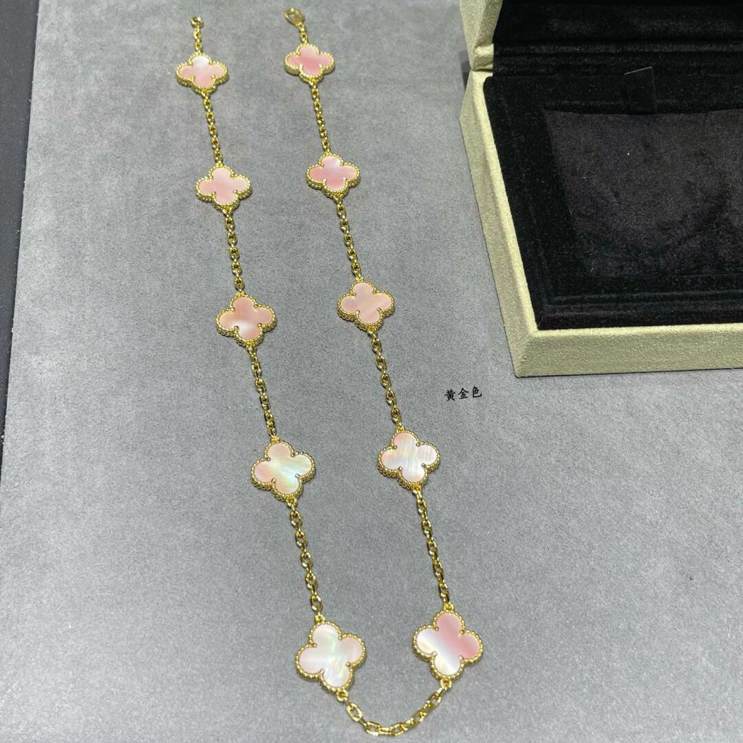 [Luxe]CLOVER 10 MOTIFS PINK MOP NECKLACE