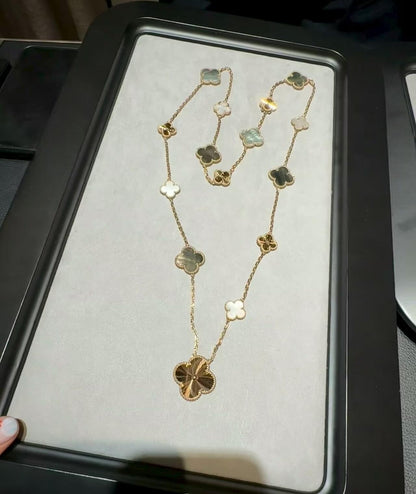 [Luxe]DETACHABLE CLOVER 15(11+4) FLOWER ROSE GOLD NECKLACE SET