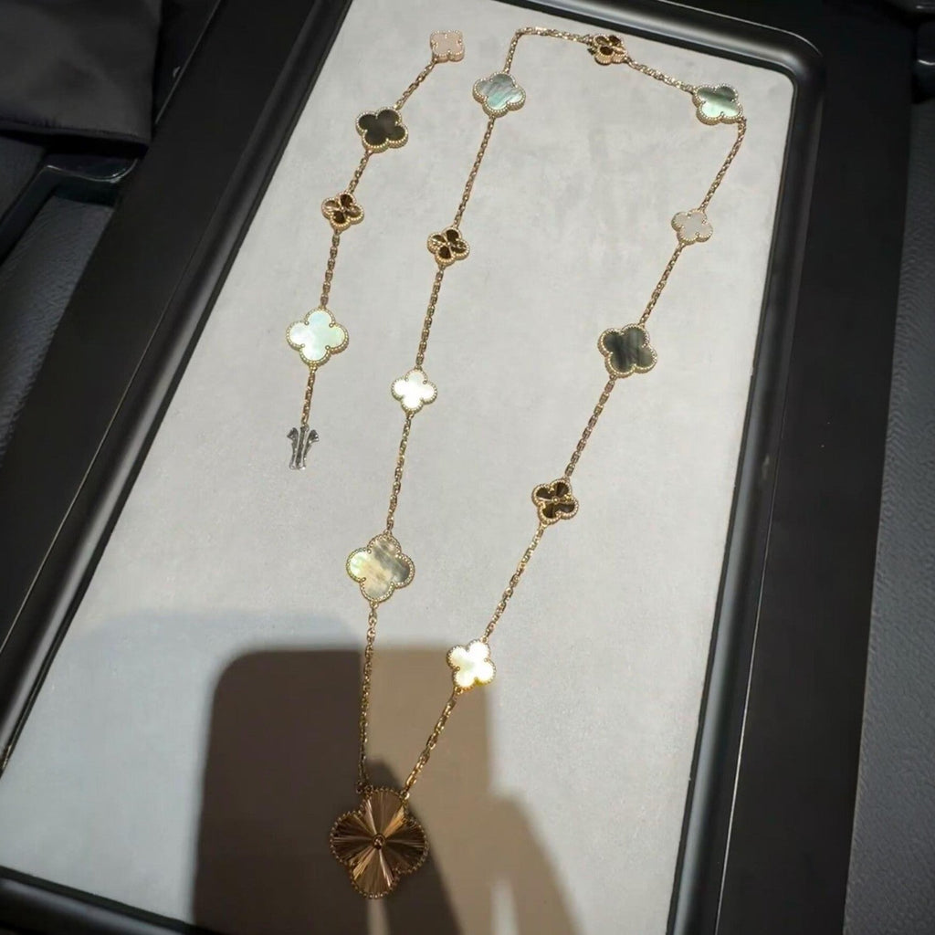 [Luxe]DETACHABLE CLOVER 15(11+4) FLOWER ROSE GOLD NECKLACE SET