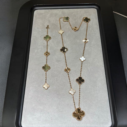 [Luxe]DETACHABLE CLOVER 15(11+4) FLOWER ROSE GOLD NECKLACE SET