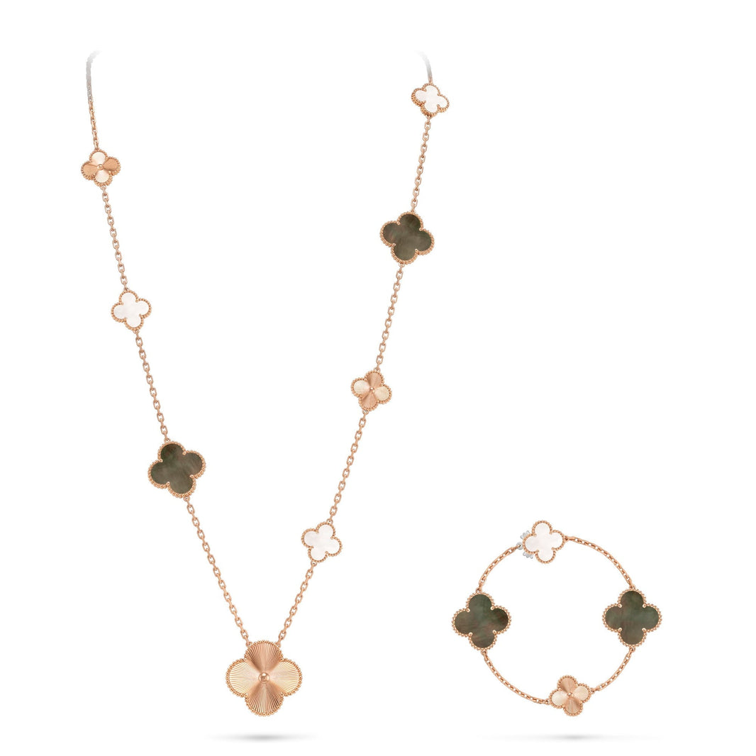 [Luxe]DETACHABLE CLOVER 15(11+4) FLOWER ROSE GOLD NECKLACE SET