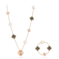 [Luxe]DETACHABLE CLOVER 15(11+4) FLOWER ROSE GOLD NECKLACE SET