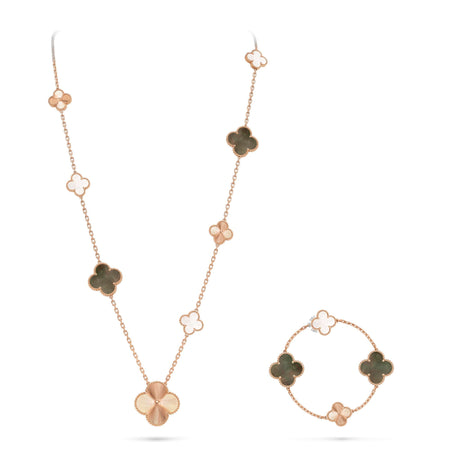 [Luxe]DETACHABLE CLOVER 15(11+4) FLOWER ROSE GOLD NECKLACE SET