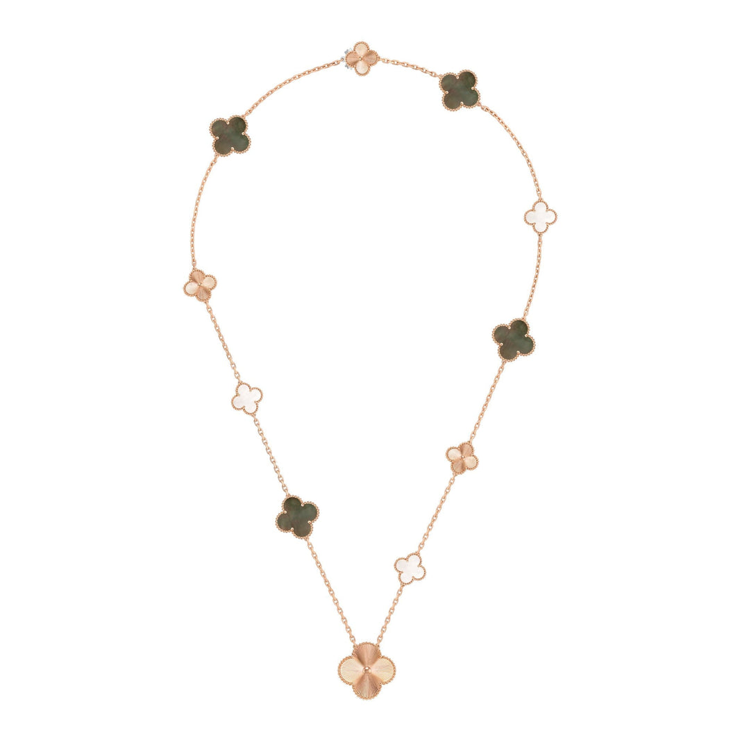 [Luxe]DETACHABLE CLOVER 15(11+4) FLOWER ROSE GOLD NECKLACE SET