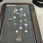 [Luxe]DETACHABLE CLOVER 15(11+4) FLOWER SILVER NECKLACE SET