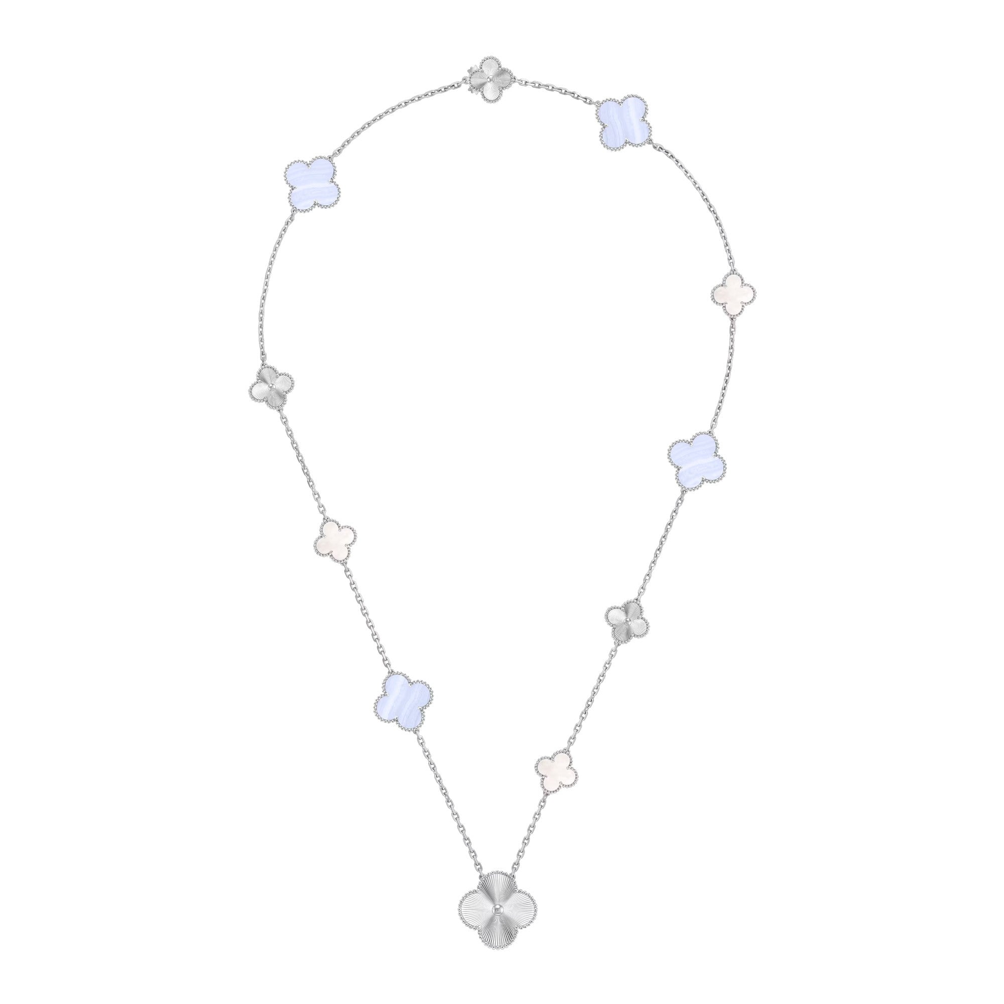 [Luxe]DETACHABLE CLOVER 15(11+4) FLOWER SILVER NECKLACE SET