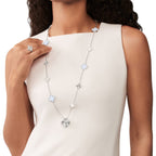 [Luxe]DETACHABLE CLOVER 15(11+4) FLOWER SILVER NECKLACE SET
