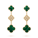 [Luxe]CLOVER EARRINGS GOLD MALACHITE DIAMOND 3 MOTIF