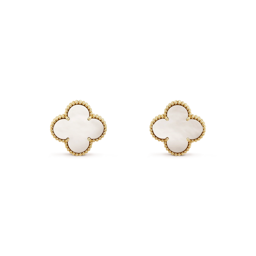 [Luxe]CLOVER MEDIUM 1 MOTIFS  WHITE MOP STUD EARRINGS