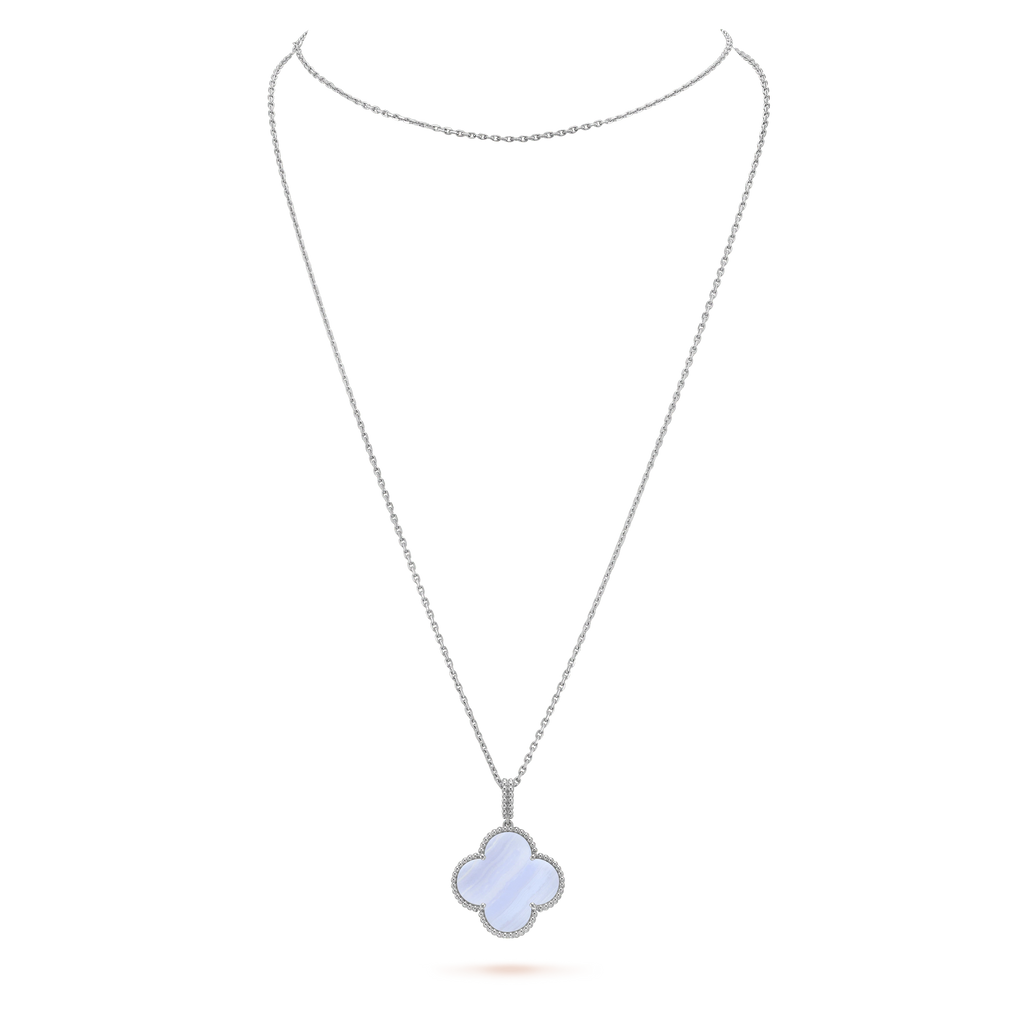 [Luxe]CLOVER SILVER CHALCEDONY BIG CLOVER NECKLACE