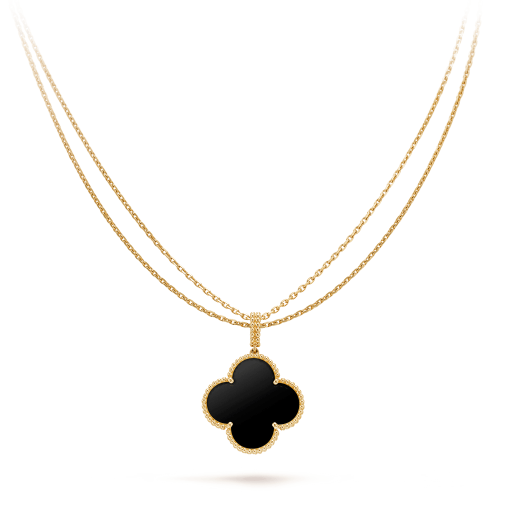 [Luxe]CLOVER 25MM GOLD ONYX BIG CLOVER NECKLACE