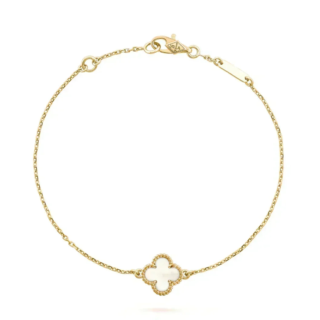 [LUXE] Clover White Mother-of-Pearl & JUSTE Bracelet Stack Set
